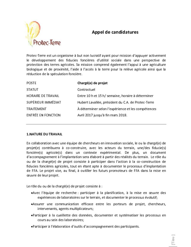 You are currently viewing Appel de candidatures – Protec-Terre